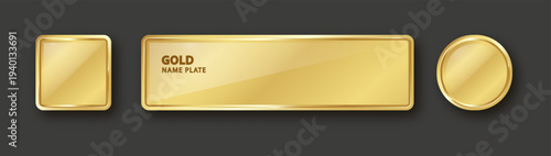 Premium gold plaque featuring ornate frame border. Sophisticated metal nameplate ideal for luxury badges, emblems, or decorative door signs with brilliant shine.