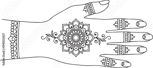 Vector illustration of hand with henna tattoo design