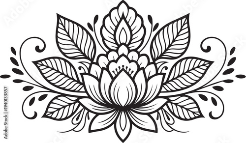 Black and white lotus flower vector illustration