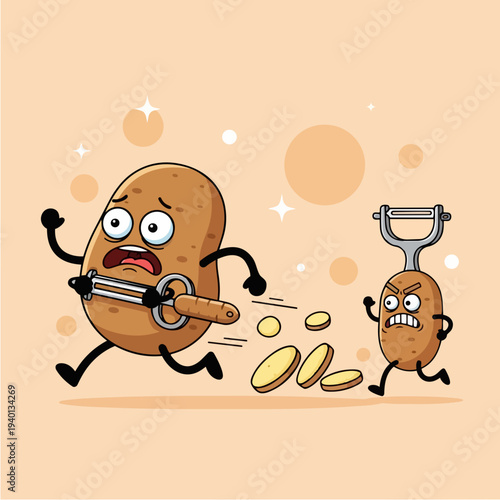 Scared Potato Running From Peeler Character.