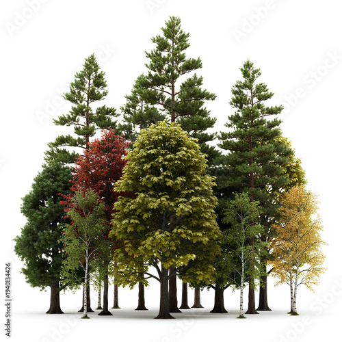 Collection of Diverse Trees in a Forest Setting.