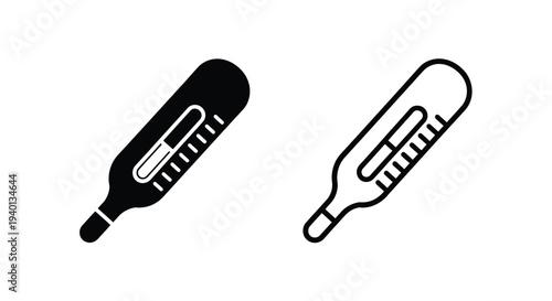 Two thermometer icons one filled one outlined showing temperature scales