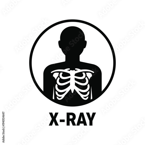 A minimalist black and white graphic depicts a human torso with visible ribs and a skull framed within a circular border high quality professional detailed modern