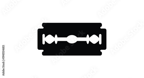 A black silhouette of a double edged razor blade against a white background