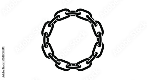 Black chain formed into a circular shape on a white background