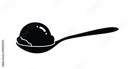 A black and white illustration of ice cream on a spoon