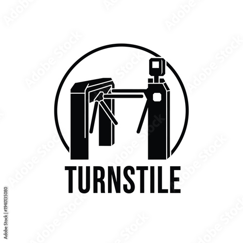 A black and white circular logo depicts a turnstile entrance gate with the word turnstile prominently displayed below it high quality professional detailed modern