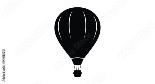 Simple black silhouette of a hot air balloon against a white background