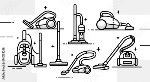 Collection of Vacuum Cleaners Icons: Various Types of Cleaning Devices