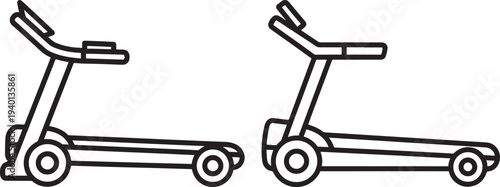 Two line art icons of treadmills, symbolizing fitness, exercise, cardio, or gym equipment