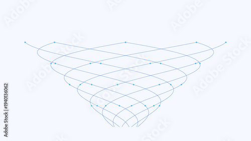 Abstract digital network design with interconnected nodes and flowing lines
