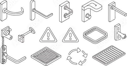 Set of 13 door handle and lock icons vector