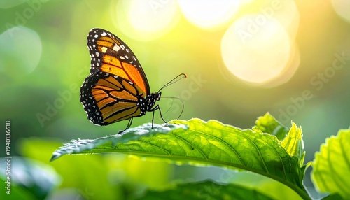 Close up of orange monarch butterfly in spring nature setting