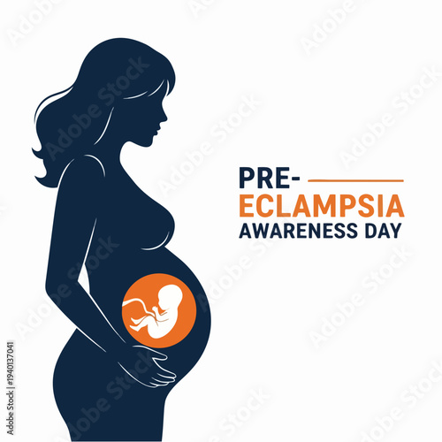 Silhouette of pregnant woman with preeclampsia awareness day text.