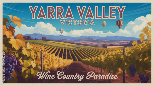 Vineyard landscape with hot air balloons yarra valley victoria wine country paradise