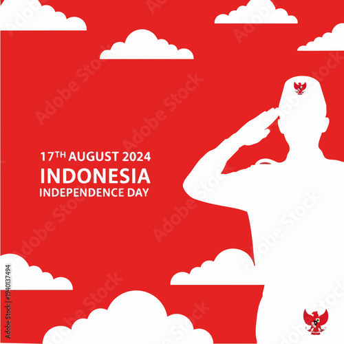 Silhouette of a soldier saluting on Indonesia Independence Day.