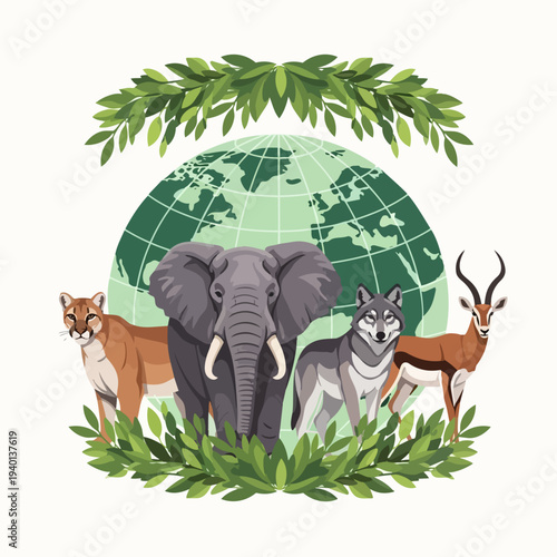 Diverse Animals Representing Global Wildlife Conservation Efforts.