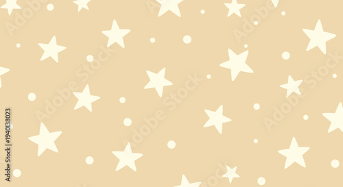 Cute Star Pattern Background, Whimsical Hand-Drawn Stars and Dots on Creamy Beige