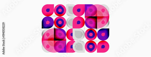 Abstract pattern. Circles overlap, creating vibrant pink, purple hues on white background. Modern design, geometric shapes present.