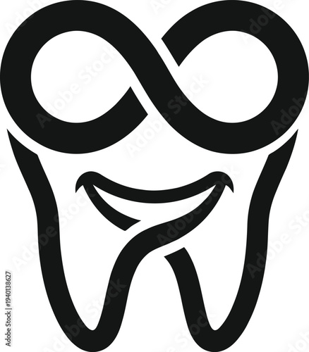 Creative tooth silhouette combined with an infinity symbol and smile curve, representing lasting dental health and professional dentistry.