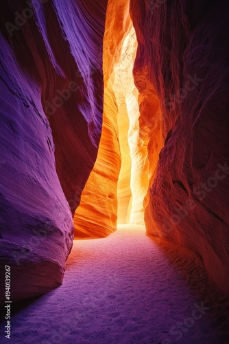 Sunlight Piercing Through a Narrow Canyon, Illuminating the Walls with Stunning Shades of Light and Shadow