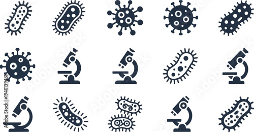 Set of 15 microbiology icons vector