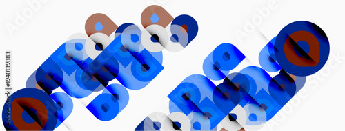 Abstract typography design. Letters overlap, creating layered visual effect. Blue, red hues dominate composition. Modern, artistic presentation.