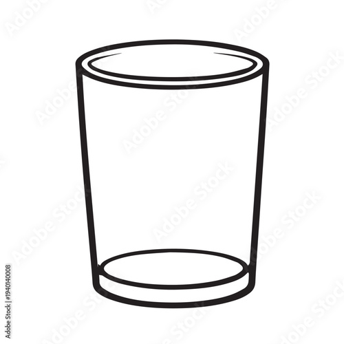 Simple vector illustration of an empty glass cup with clear outlines, showing a clean transparent shape without water in a minimalist style.