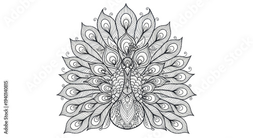 Intricate Peacock Illustration - Hand-drawn Zentangle Art
