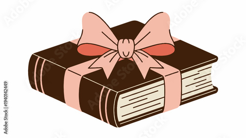 Brown leather book with pink ribbon bow on top closed gift present bookbinding decoration