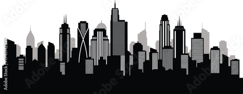 Modern Cityscape Silhouette at Dawn: Diverse Architecture Skyline, Urban Energy