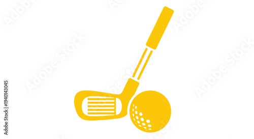 Yellow Golf Club and Ball Icon on White Background