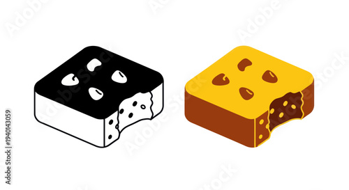 Bitten Chocolate Chip Cookie Icon and Illustration Set