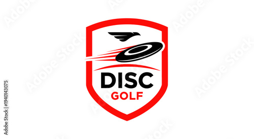 Disc Golf Logo Emblem Shield With Flying Disc and Bird