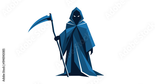 Geometric Grim Reaper with Scythe, Dark Fantasy Character, Low Poly Style