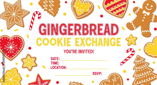 Gingerbread Cookie Exchange Invitation - Holiday Party Invite Card