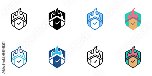 Fire Coverage icons set multiple style collection. Editable stroke 
