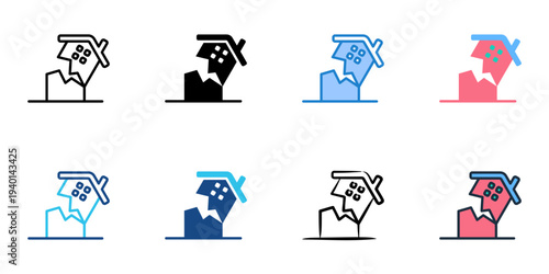 Structural Damage icons set multiple style collection. Editable stroke 
