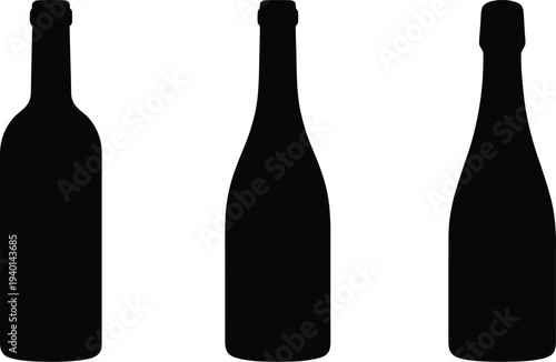 Wine Bottles Illustration, Black Silhouettes