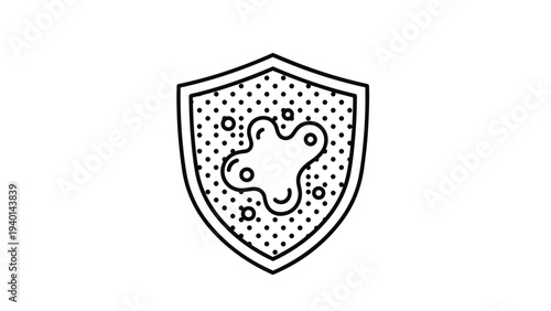 Protective shield icon containing microscopic germs or bacteria, representing immunity, sanitation, and defense against diseases or viruses.