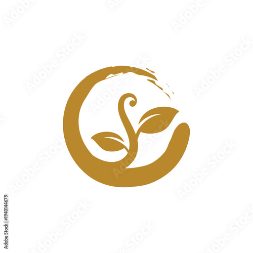 Golden Logo with Sprouting Plant Design