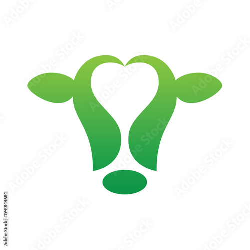 Green Cow Head Logo Design Illustration