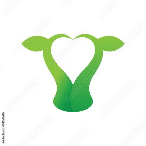 Green Cow Head Logo Design Element
