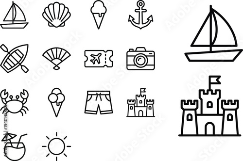 Beach Vacation Icons and Illustrations