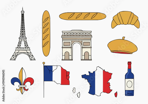 Cheerful French Language and Culture Seamless Vector Pattern