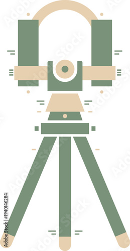 Surveying Theodolite on Tripod Flat Design Vector Illustration for Surveying and Engineering