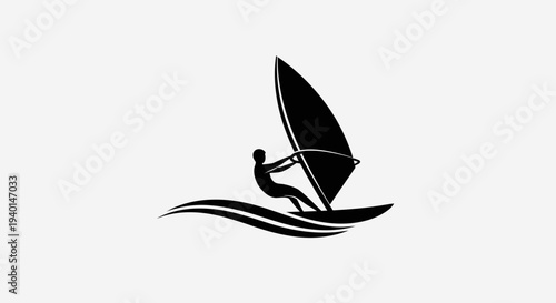 Windsurfing Silhouette Icon – Water Sport Sailboard Vector Illustration