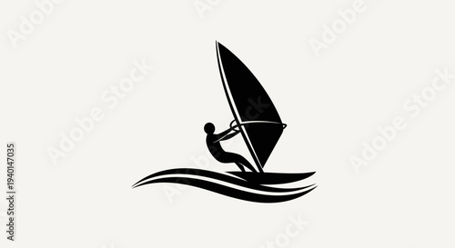 Windsurfing Silhouette Icon – Water Sport Sailboard Vector Illustration