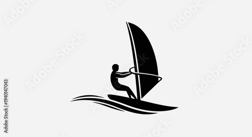Windsurfing Silhouette Icon – Water Sport Sailboard Vector Illustration