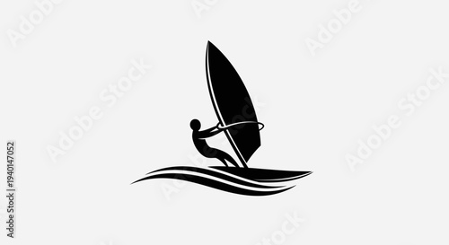 Windsurfing Silhouette Icon – Water Sport Sailboard Vector Illustration
